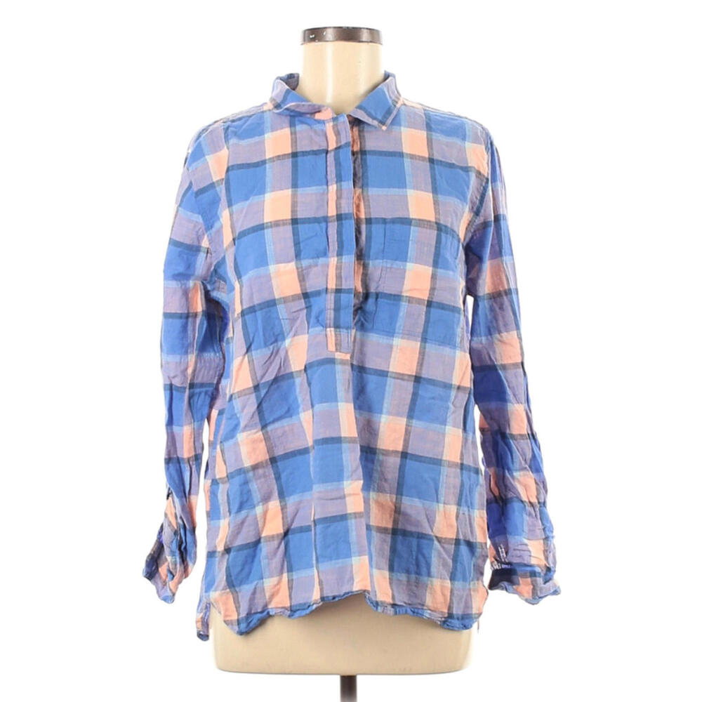 GAP Outlet 100% Cotton 1/2 Button Pink Blue Plaid Collared Shirt Top Women's L